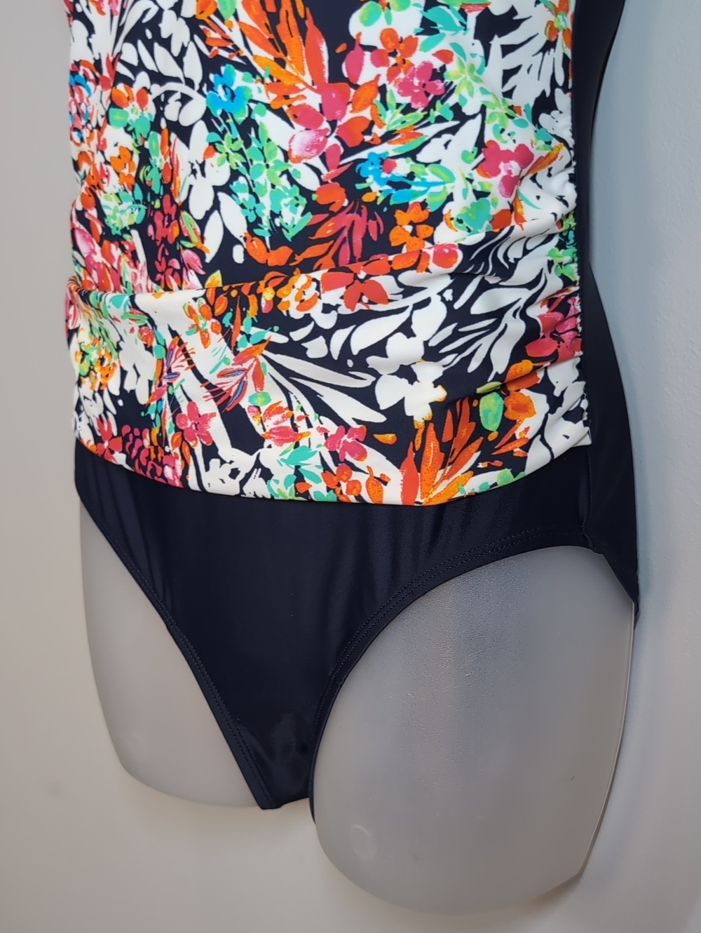 Christina Floral Tankini One Piece Swimsuit  Womens Size 10 D Cup Navy Blue - Picture 3 of 12